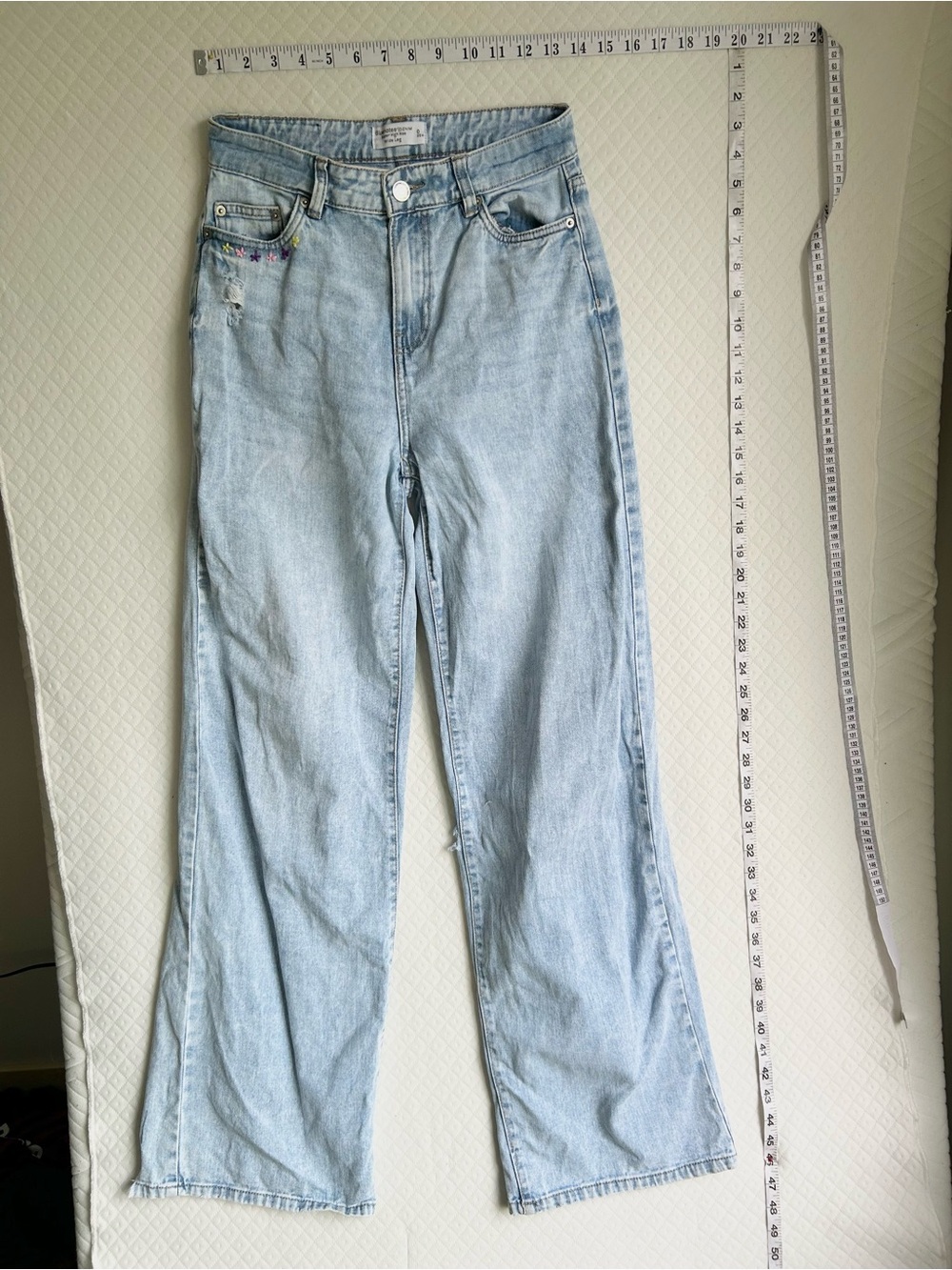 Light Blue Embroidered Super High-Rise Wide-Leg Women's Jeans